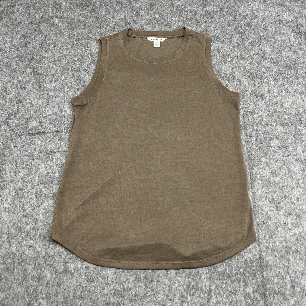 Athleta Tank Womens M Taupe Brown Crew Neck Sleeveless Lightweight Jersey Casual